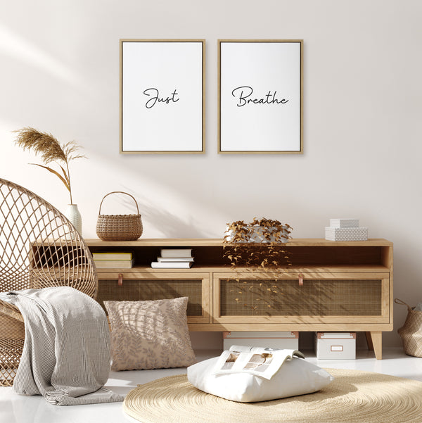 Kate & Laurel Sylvie Just Breath Black And White Framed Canvas By The Creative Bunch Studio