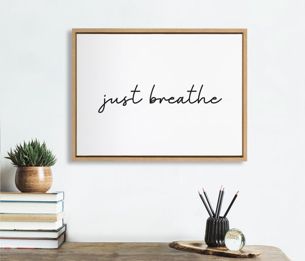 Kate & Laurel Sylvie Just Breathe Horizontal BW Framed Canvas By The Creative Bunch Studio