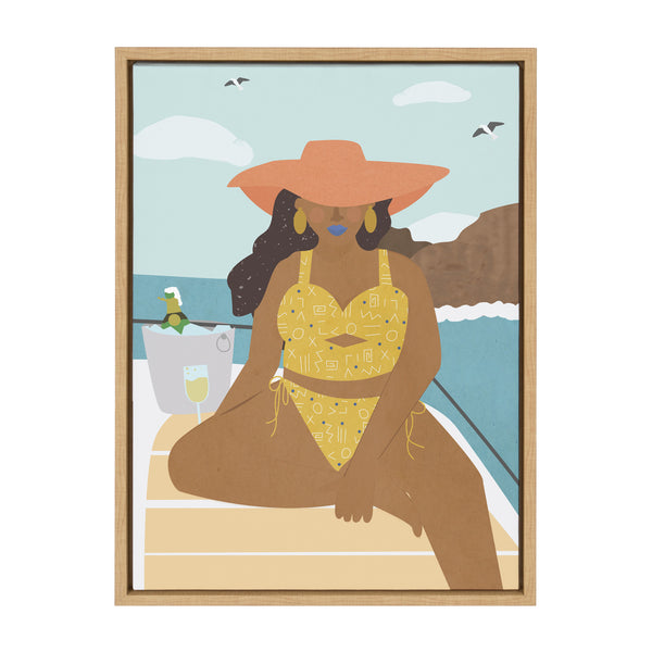 kate & laurel Sylvie Lady on a Boat Framed Canvas by Queenbe Monyei