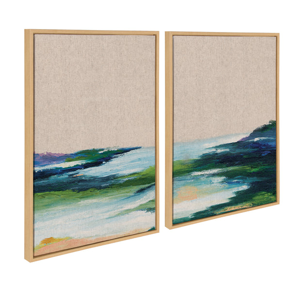Kate & Laurel Sylvie Lake Huron I And II Neutral Linen Framed Canvas Art Set By Nikita Jariwala