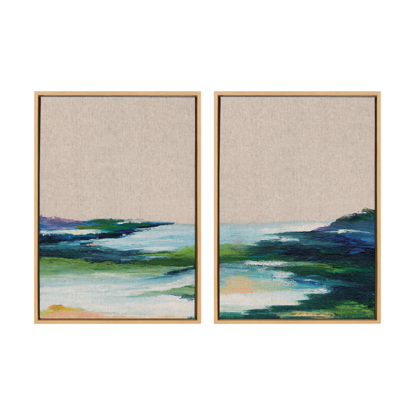 kate & laurel Sylvie Lake Huron I and II Neutral Linen Framed Canvas Art Set by Nikita Jariwala