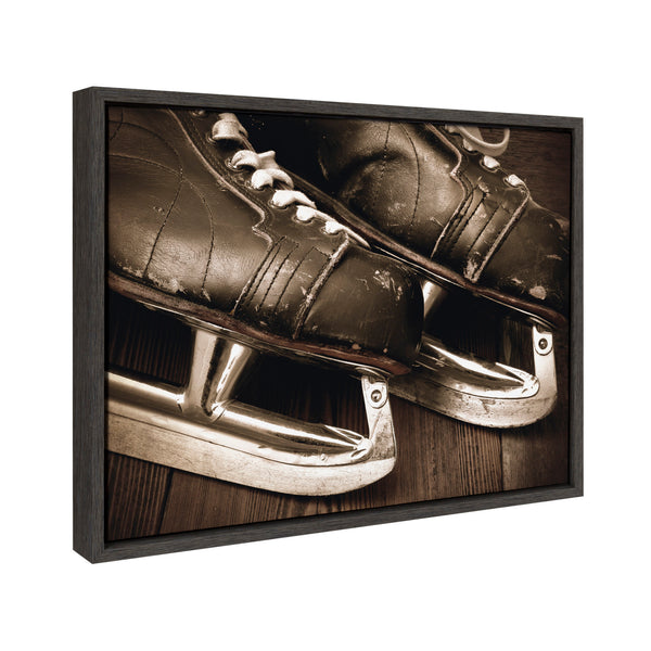 Kate & Laurel Sylvie Leather Hockey Skates Framed Canvas By Shawn St. Peter
