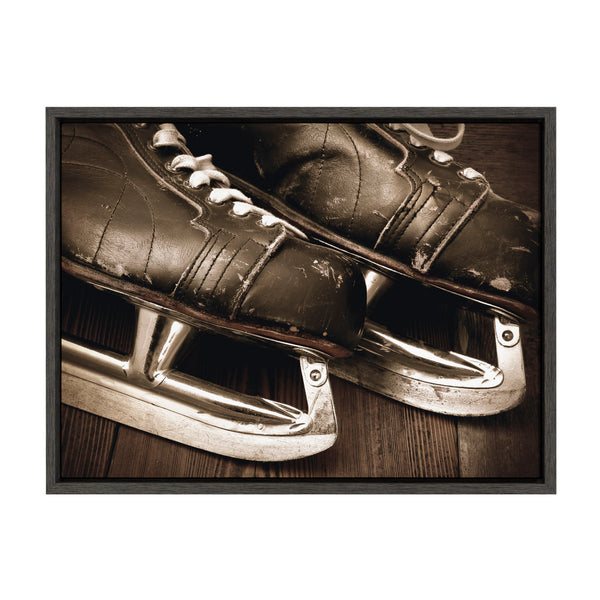 kate & laurel Sylvie Leather Hockey Skates Framed Canvas By Shawn St. Peter