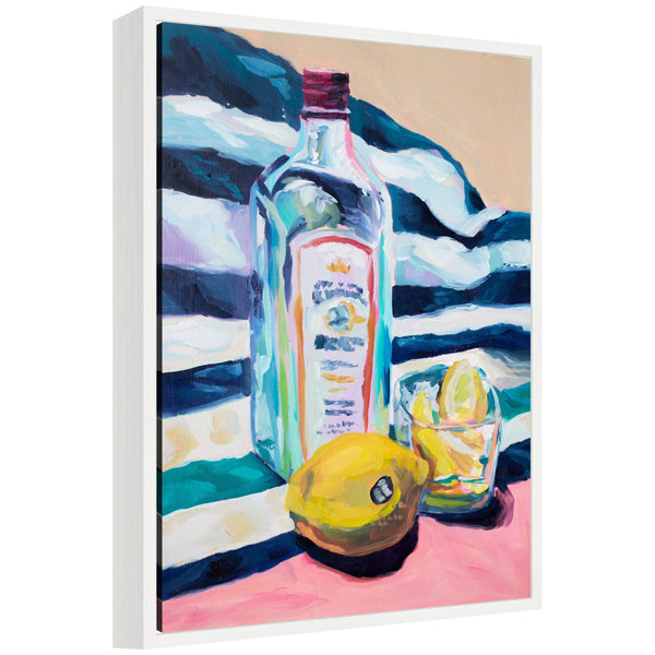 kate & laurel Sylvie Lemons and Gin Framed Canvas by Rachel Christopoulos