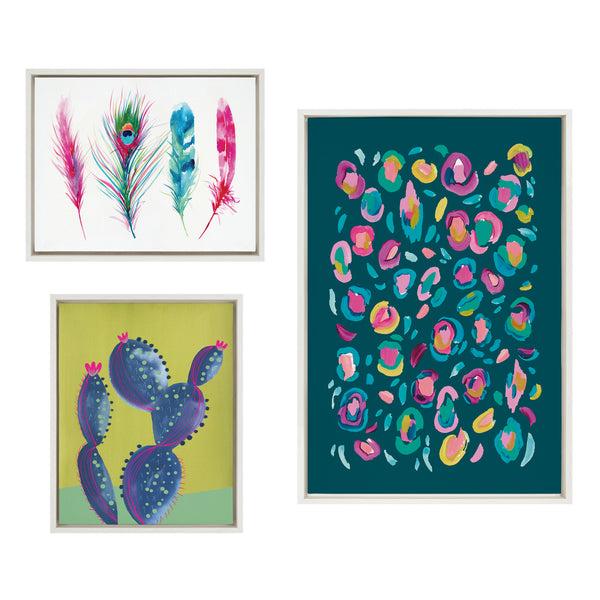 kate & laurel Sylvie Leopard 3 Feather Four and 800 Folk Cactus v2 Framed Canvas by Jessi Raulet of Ettavee