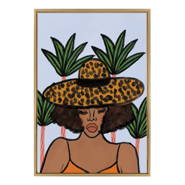kate & laurel Sylvie Leopard Hat Framed Canvas by Kendra Dandy of Bouffants and Broken Hearts