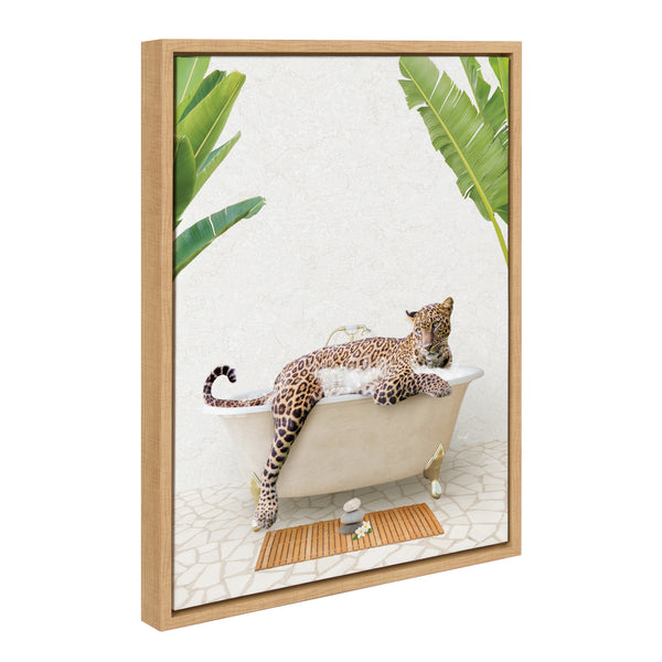 Kate & Laurel Sylvie Leopard In Bali Bath Framed Canvas By Amy Peterson Art Studio