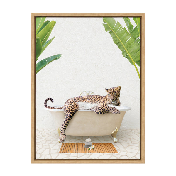 Kate & Laurel Sylvie Leopard In Bali Bath Framed Canvas By Amy Peterson Art Studio