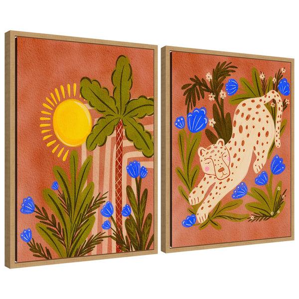 kate & laurel Sylvie Leopard Inn Moroccan Forest Framed Canvas Art Set by Nikita Jariwala
