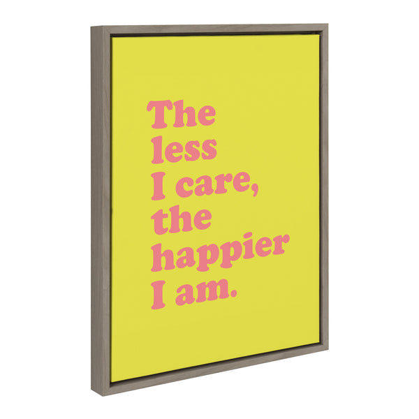 Kate & Laurel Sylvie Less I Care Happier I Am In Yellow And Pink Framed Canvas By Apricot And Birch