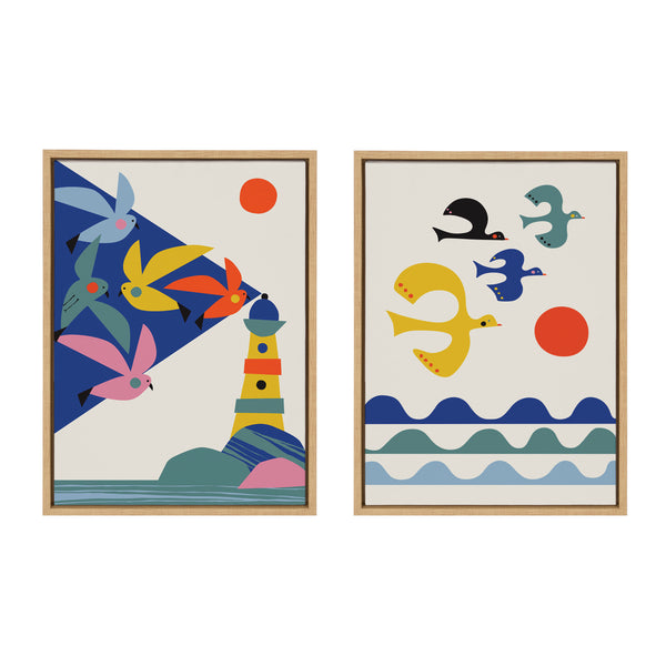 kate & laurel Sylvie Lighthouse Birds and Flock of Birds Framed Canvas Art Set by Rachel Lee of My Dream Wall