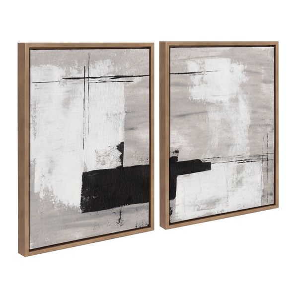 Kate & Laurel Sylvie Line 1 Left And Right Neutral Linen Framed Canvas Art Set By Nikita Jariwala