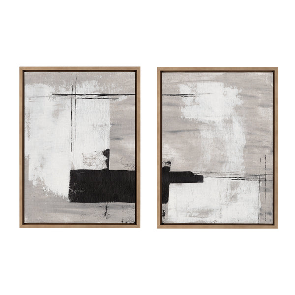 Kate & Laurel Sylvie Line 1 Left And Right Neutral Linen Framed Canvas Art Set By Nikita Jariwala