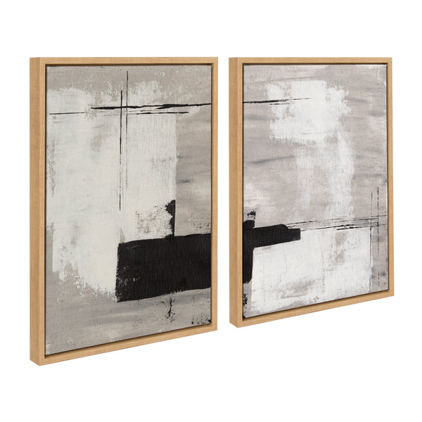 kate & laurel Sylvie Line 1 Left and Right Neutral Linen Framed Canvas Art Set by Nikita Jariwala