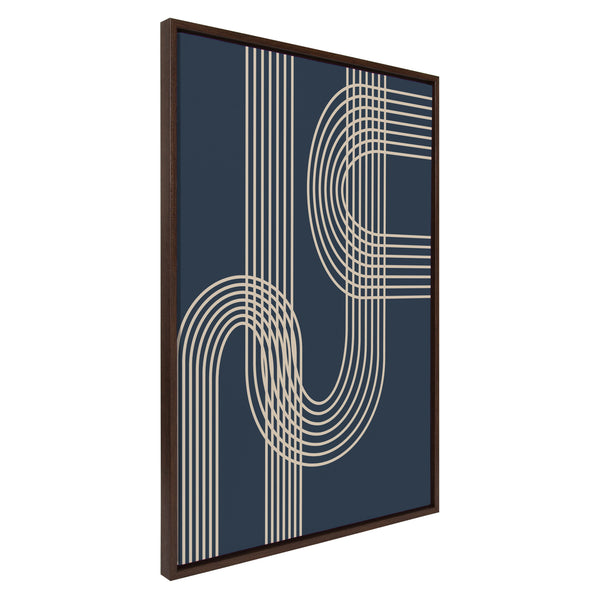 Kate & Laurel Sylvie Lines In Blue Framed Canvas By Apricot And Birch