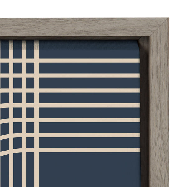 Kate & Laurel Sylvie Lines In Blue Framed Canvas Set By Apricot And Birch