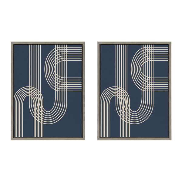 kate & laurel Sylvie Lines in Blue Framed Canvas Set by Apricot and Birch