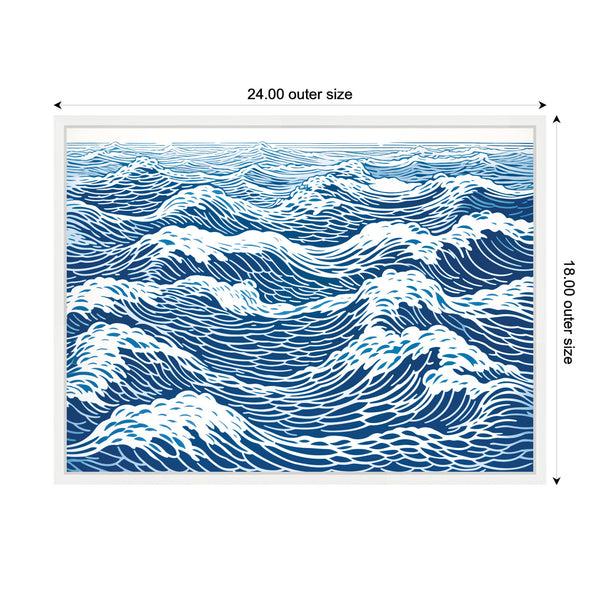 Kate & Laurel Sylvie Linocut Abstract Waves Blue And White Framed Canvas By The Creative Bunch Studio