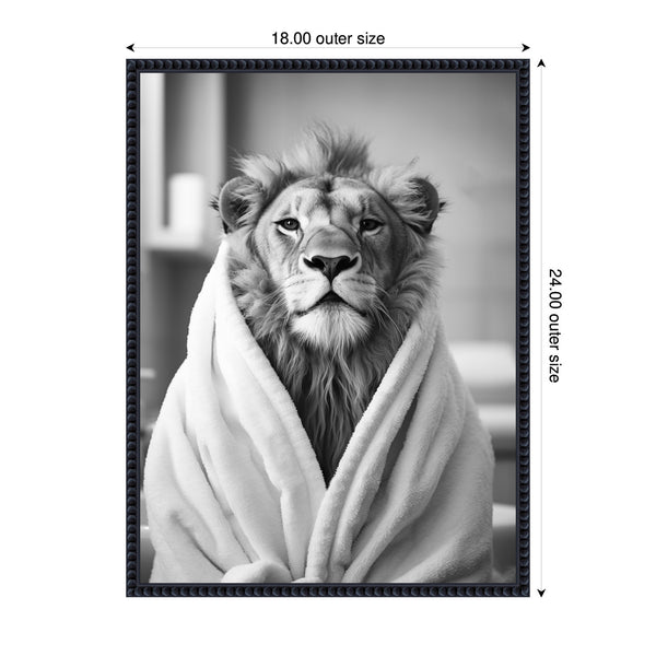 Kate & Laurel Sylvie Lion Bathroom Art Towel Robe Black And White Framed Canvas By The Creative Bunch Studio