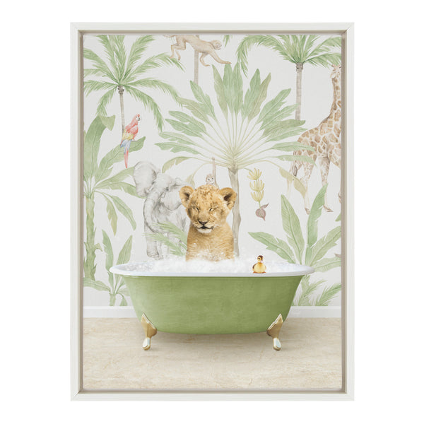 Kate & Laurel Sylvie Lion Cub In Wild Safari Bath Framed Canvas By Amy Peterson Art Studio