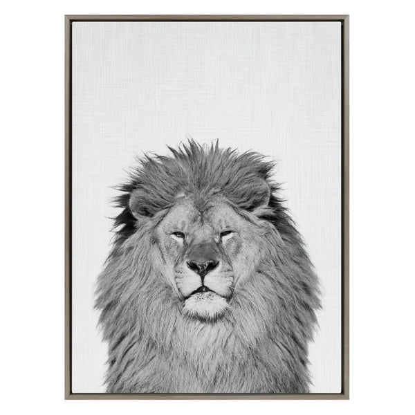 Kate & Laurel Sylvie Lion Framed Canvas By Simon Te Tai