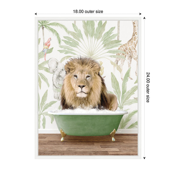 Kate & Laurel Sylvie Lion In Wild Safari Bathtub Framed Canvas By Amy Peterson