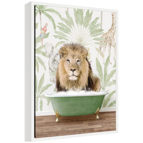 kate & laurel Sylvie Lion in Wild Safari Bathtub Framed Canvas by Amy Peterson