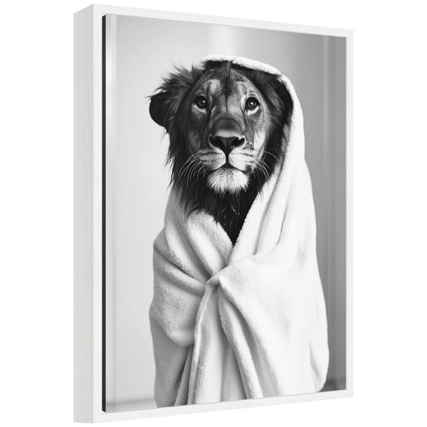 Kate & Laurel Sylvie Lioness Bathroom Art Towel Robe Black And White Framed Canvas By The Creative Bunch Studio