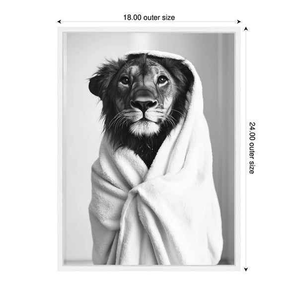 Kate & Laurel Sylvie Lioness Bathroom Art Towel Robe Black And White Framed Canvas By The Creative Bunch Studio