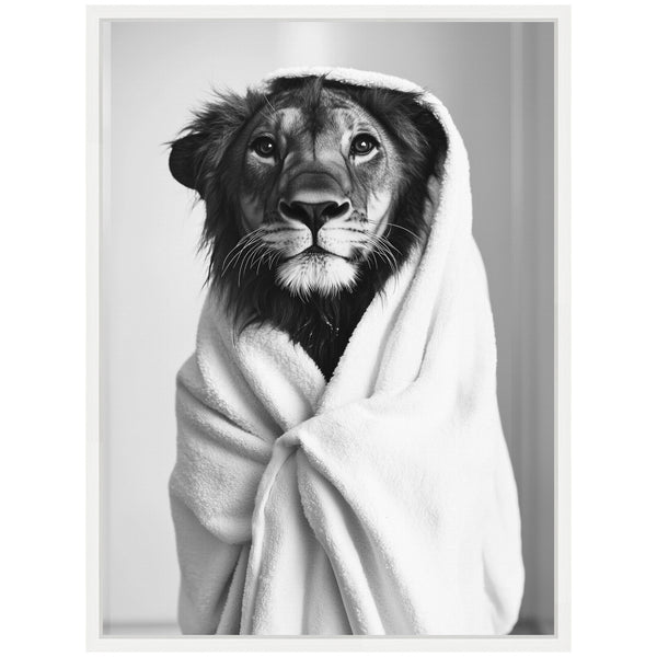 Kate & Laurel Sylvie Lioness Bathroom Art Towel Robe Black And White Framed Canvas By The Creative Bunch Studio