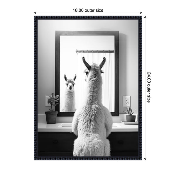 Kate & Laurel Sylvie Llama Bathroom Art Mirror Black And White Framed Canvas By The Creative Bunch Studio