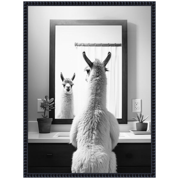 Kate & Laurel Sylvie Llama Bathroom Art Mirror Black And White Framed Canvas By The Creative Bunch Studio