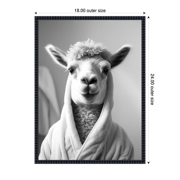 Kate & Laurel Sylvie Llama Bathroom Art Towel Robe Black And White Framed Canvas By The Creative Bunch Studio