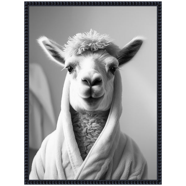 Kate & Laurel Sylvie Llama Bathroom Art Towel Robe Black And White Framed Canvas By The Creative Bunch Studio