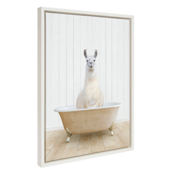 Kate & Laurel Sylvie Llama Farmhouse Bath Framed Canvas By Amy Peterson Art Studio