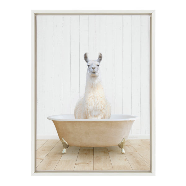 Kate & Laurel Sylvie Llama Farmhouse Bath Framed Canvas By Amy Peterson Art Studio