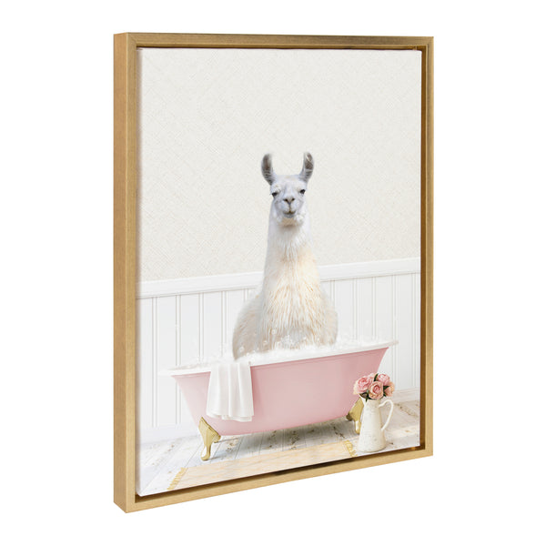 Kate & Laurel Sylvie Llama In Cottage Rose Bath Framed Canvas By Amy Peterson Art Studio
