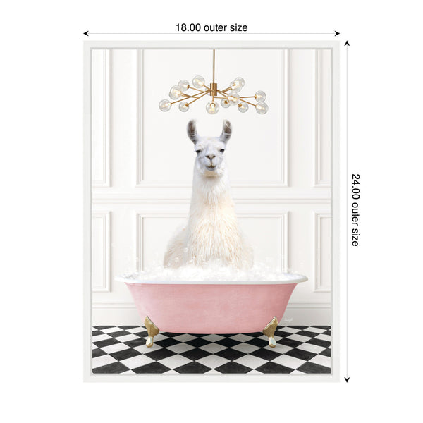 Kate & Laurel Sylvie Llama In Pink Bathtub On Checker Floor Framed Canvas By Amy Peterson