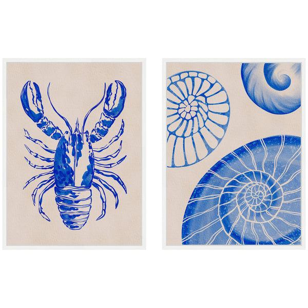 Kate & Laurel Sylvie Lobster And Ocean Charms 1 Framed Canvas Art Set By Nikita Jariwala