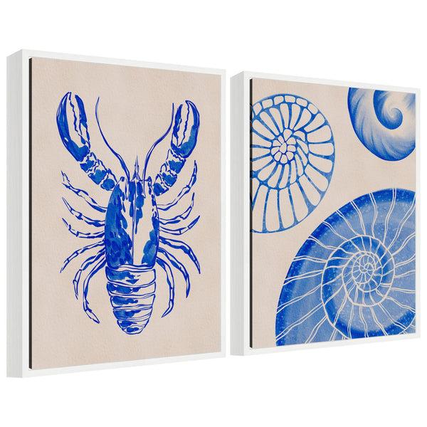 kate & laurel Sylvie Lobster and Ocean Charms 1 Framed Canvas Art Set by Nikita Jariwala