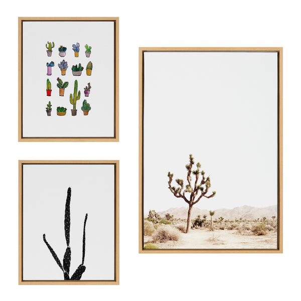 Kate & Laurel Sylvie Lone Joshua Tree Group Of Cacti And Film Grain Cactus 1 Framed Canvas Art Set By Various Artists