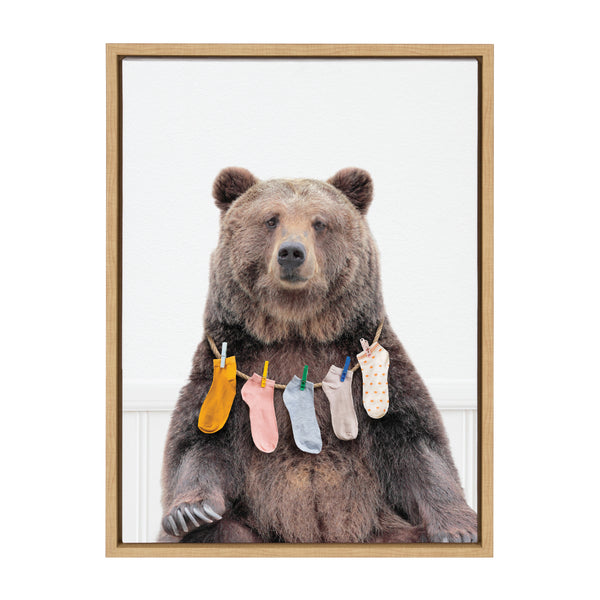 Kate & Laurel Sylvie Lost Socks Bear Framed Canvas By Amy Peterson Art Studio