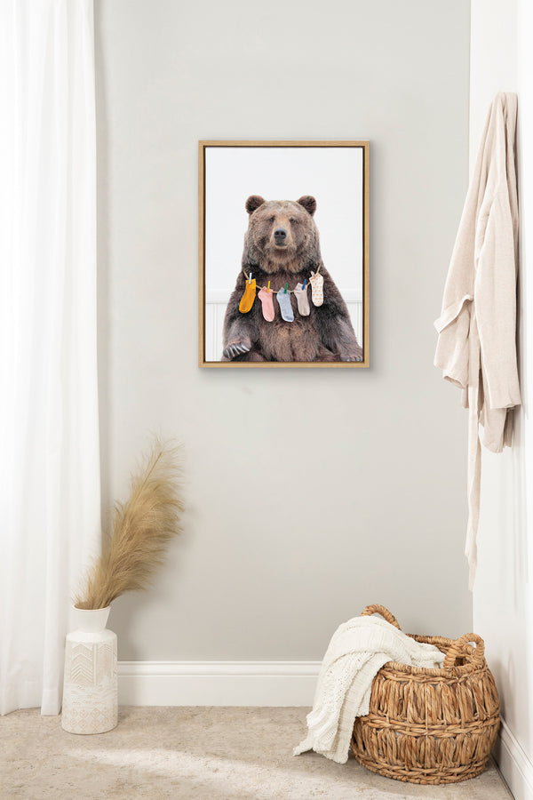 Kate & Laurel Sylvie Lost Socks Bear Framed Canvas By Amy Peterson Art Studio