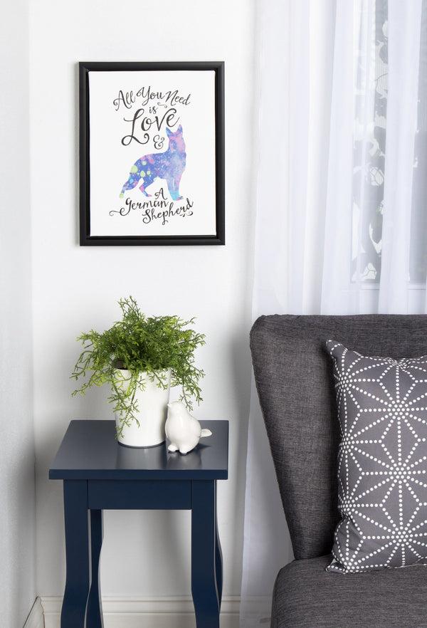 Kate & Laurel Sylvie Love And A German Shepherd Framed Canvas Black 11x14