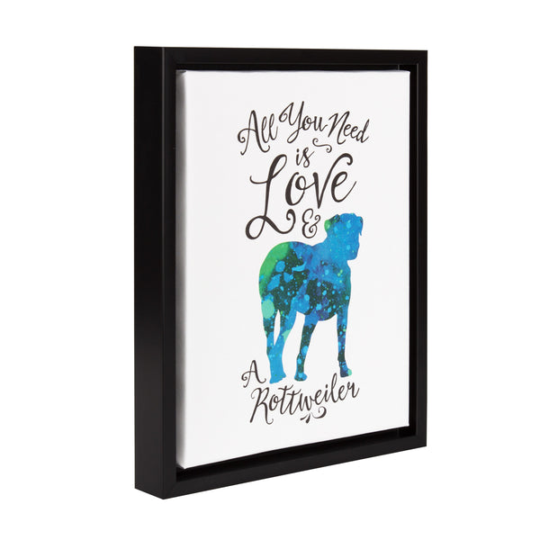 Kate & Laurel Sylvie Love And A Rottweiler Watercolor Framed Canvas Black 11x14