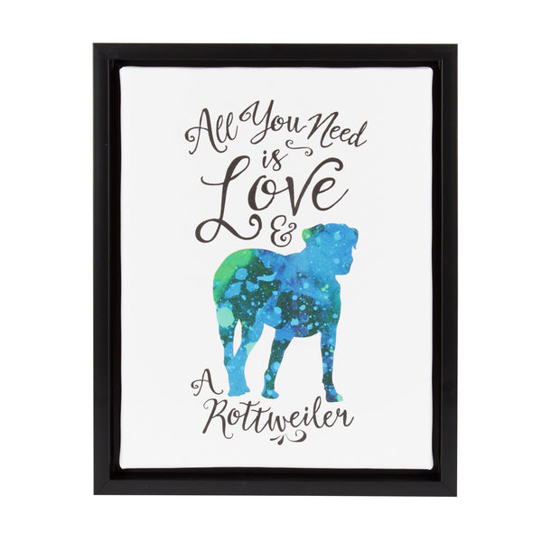kate & laurel Sylvie Love and a Rottweiler Watercolor Framed Canvas Black 11x14