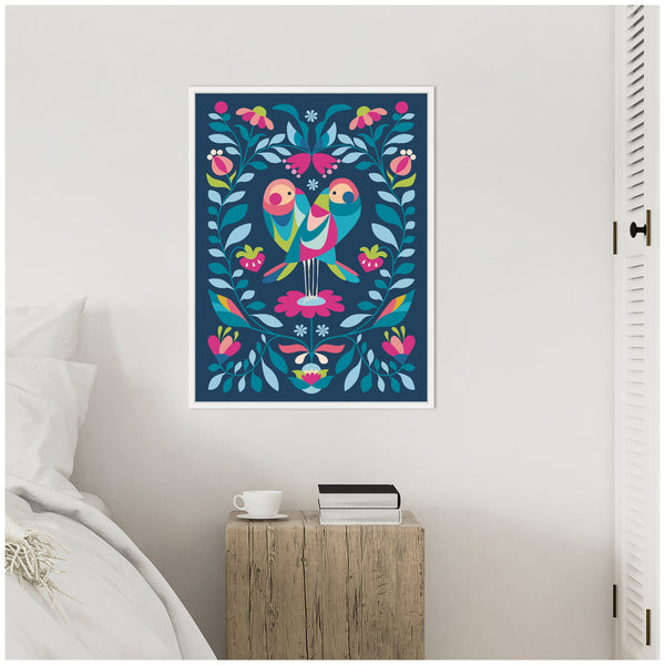 Kate & Laurel Sylvie Love Birds Framed Canvas By Rachel Lee