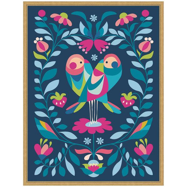 Kate & Laurel Sylvie Love Birds Framed Canvas By Rachel Lee