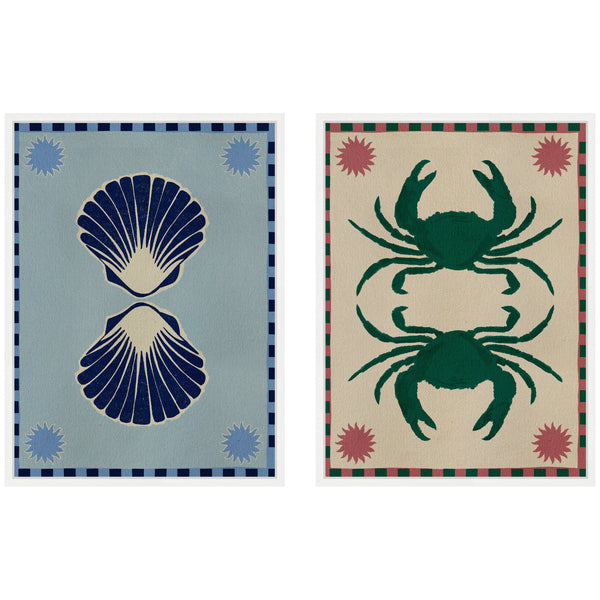 Kate & Laurel Sylvie Lush Duo Seashells And Crabs Framed Canvas Art Set By Shatha Al Dafai