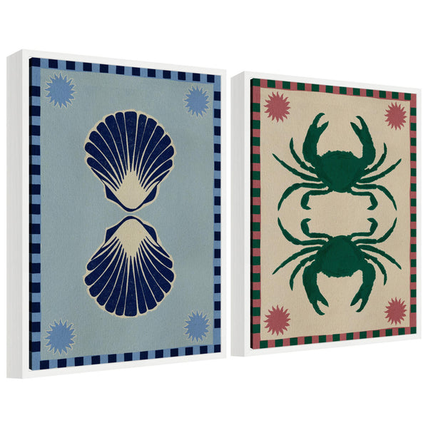 kate & laurel Sylvie Lush Duo Seashells and Crabs Framed Canvas Art Set by Shatha Al Dafai